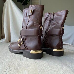 NIB: Louise et Cie Moto Boots: Brown Leather + Gold
